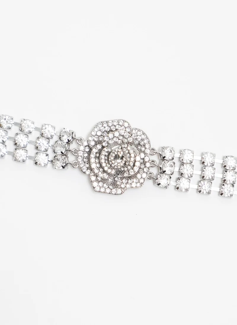 Lichi Wide choker with large rhinestone rose