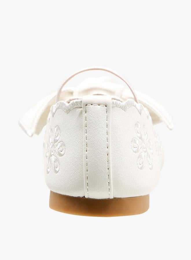 JUNIORS Girls Embroidered Bow Detail Ballerina Shoes - Image 5