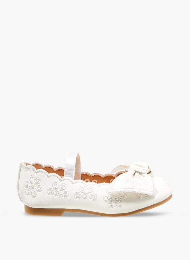 JUNIORS Girls Embroidered Bow Detail Ballerina Shoes - Image 3