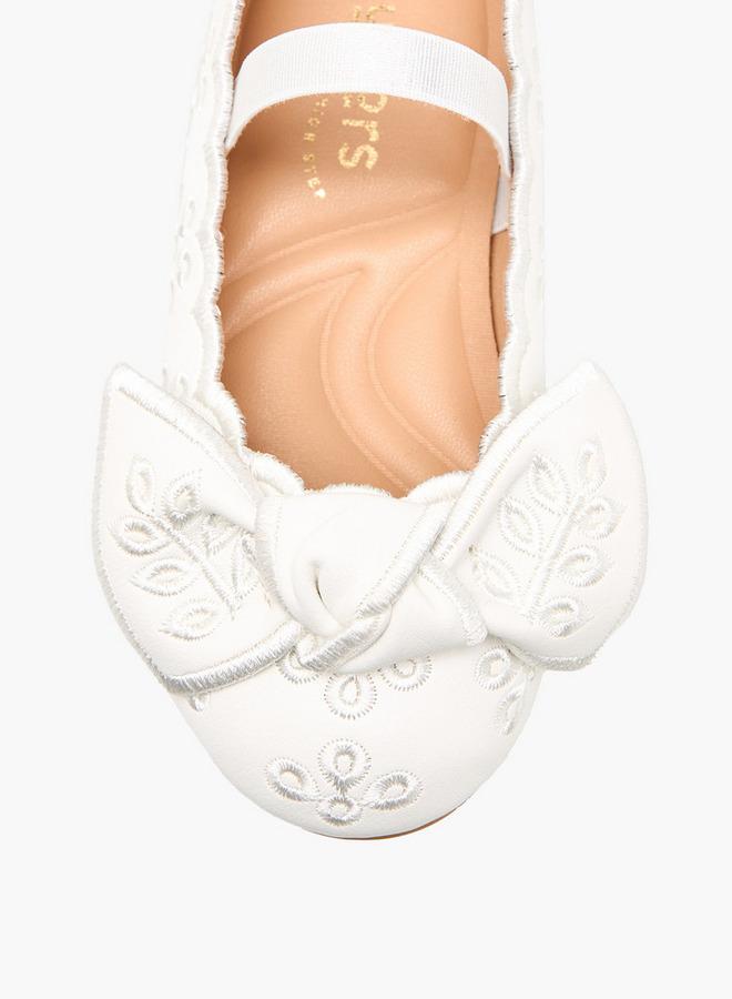 JUNIORS Girls Embroidered Bow Detail Ballerina Shoes - Image 4