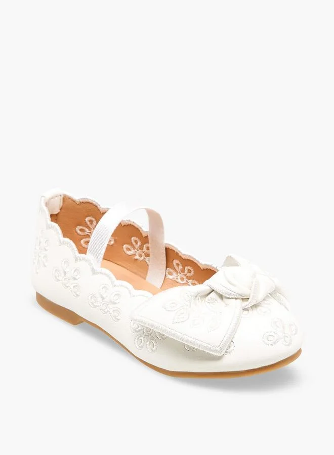 JUNIORS Girls Embroidered Bow Detail Ballerina Shoes