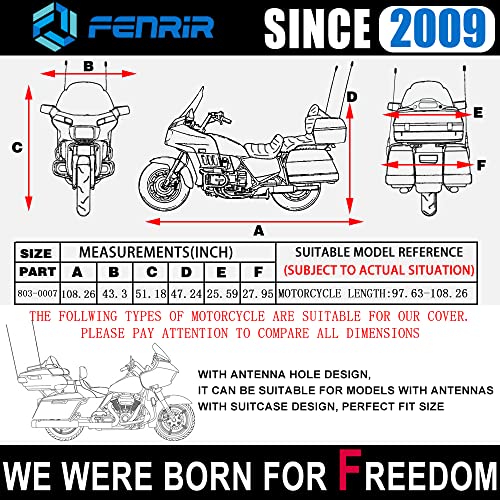 FENRIR 108" Motorcycle Cover Waterproof Outdoor Storage Exhaust Pipe Anti-Scalding Antenna Hole for Harley Davidson Touring Road Glide Ultra Limited Indian Roadmaster Pursuit Honda Gold Wing K1600GTL - Image 3