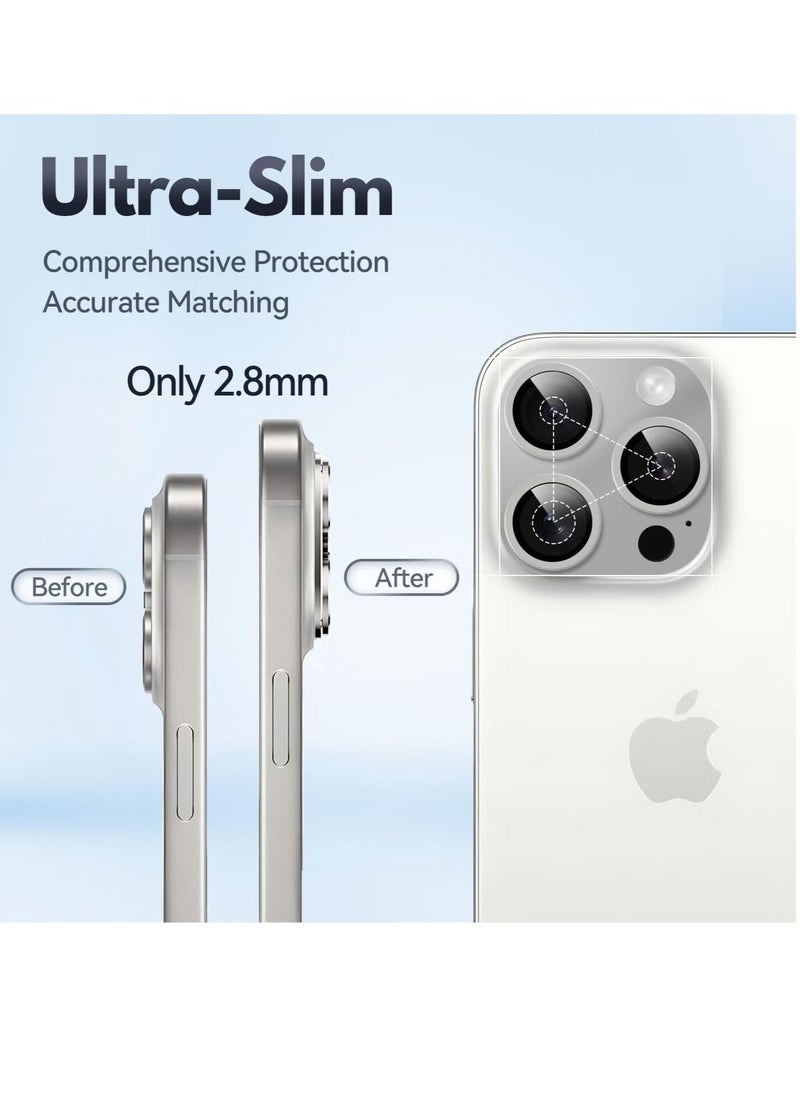 Raxoom (2 Pack) Camera Lens Protector for iPhone 16 Pro and iPhone 16 Pro Max – [Alloy Metal Camera Cover] + [Tempered Glass Screen Protector] (Silver) - Image 2