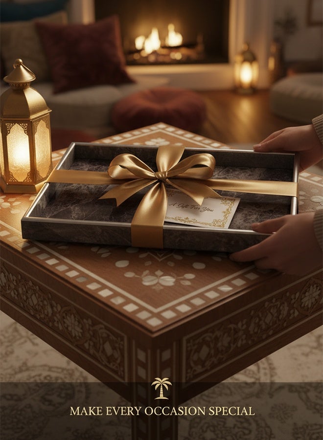 شاربدو صينية تقديم فاخرة مربعة، صينية ديكور فاخرة بحدود معدنية، صينية تخزين متعددة الوظائف لطاولة القهوة، المطبخ والحمام، ديكور منزل أنيق لرمضان والاستخدام اليومي - Image 5