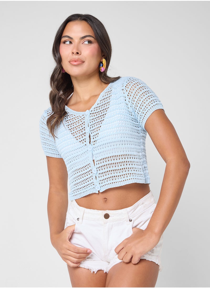 Ginger Knitted Crochet Buttoned Down Top  - Image 1