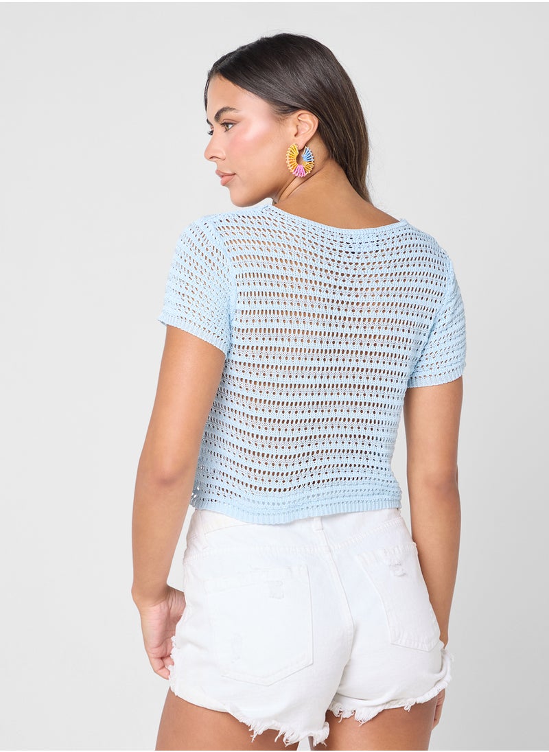 Ginger Knitted Crochet Buttoned Down Top  - Image 2