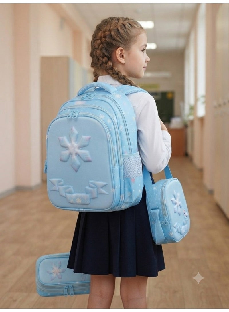 school backpack set with lunch bag and pencil case,light blue - Image 3