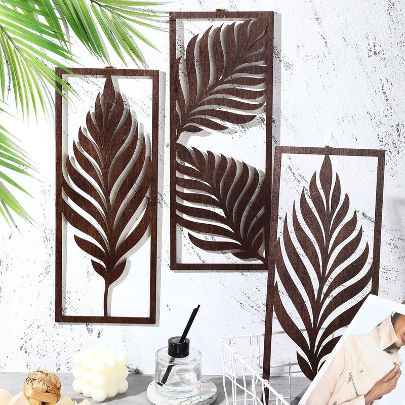 Yulejo 3 Pcs Boho Wooden Leaf Wall Decor - Image 4