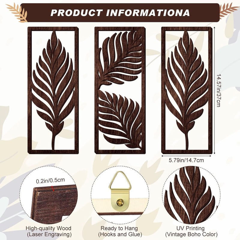 Yulejo 3 Pcs Boho Wooden Leaf Wall Decor - Image 2