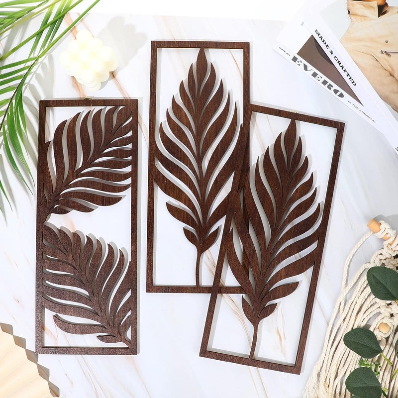 Yulejo 3 Pcs Boho Wooden Leaf Wall Decor - Image 3
