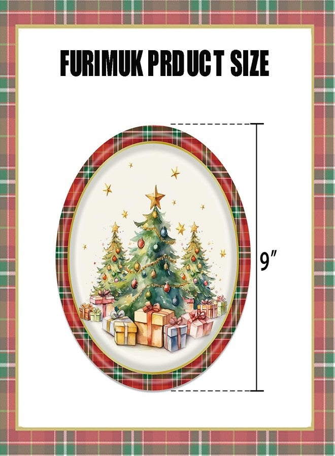 Furimuk 25 Pack Christmas Disposable Paper Plates, Christmas Tree Plaid Print Dessert Plate Tableware for Christmas New Year Winter Holiday Dinner Party Decoration Supplies - Image 2