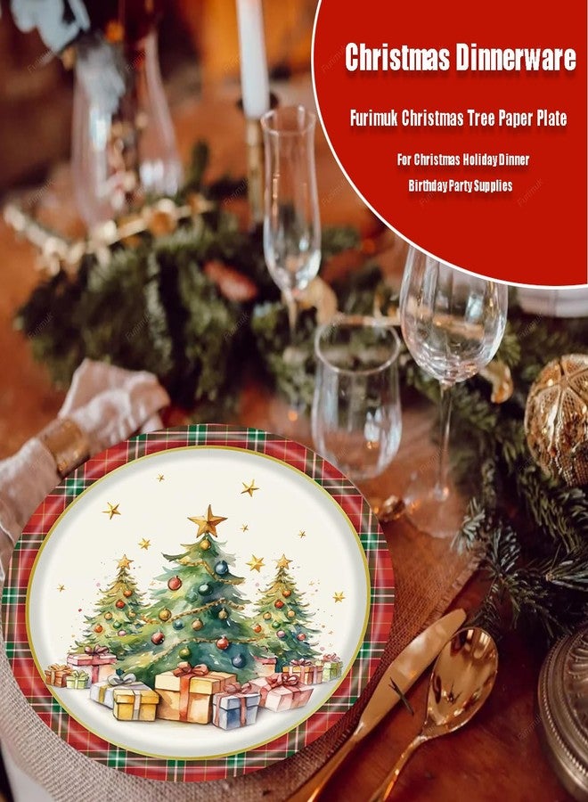 Furimuk 25 Pack Christmas Disposable Paper Plates, Christmas Tree Plaid Print Dessert Plate Tableware for Christmas New Year Winter Holiday Dinner Party Decoration Supplies - Image 3