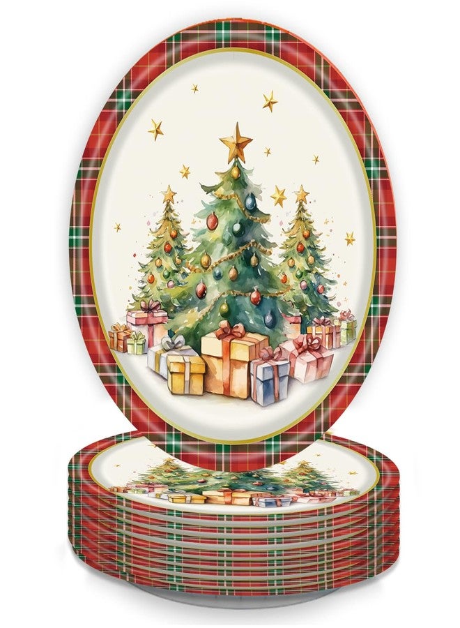 Furimuk 25 Pack Christmas Disposable Paper Plates, Christmas Tree Plaid Print Dessert Plate Tableware for Christmas New Year Winter Holiday Dinner Party Decoration Supplies - Image 1