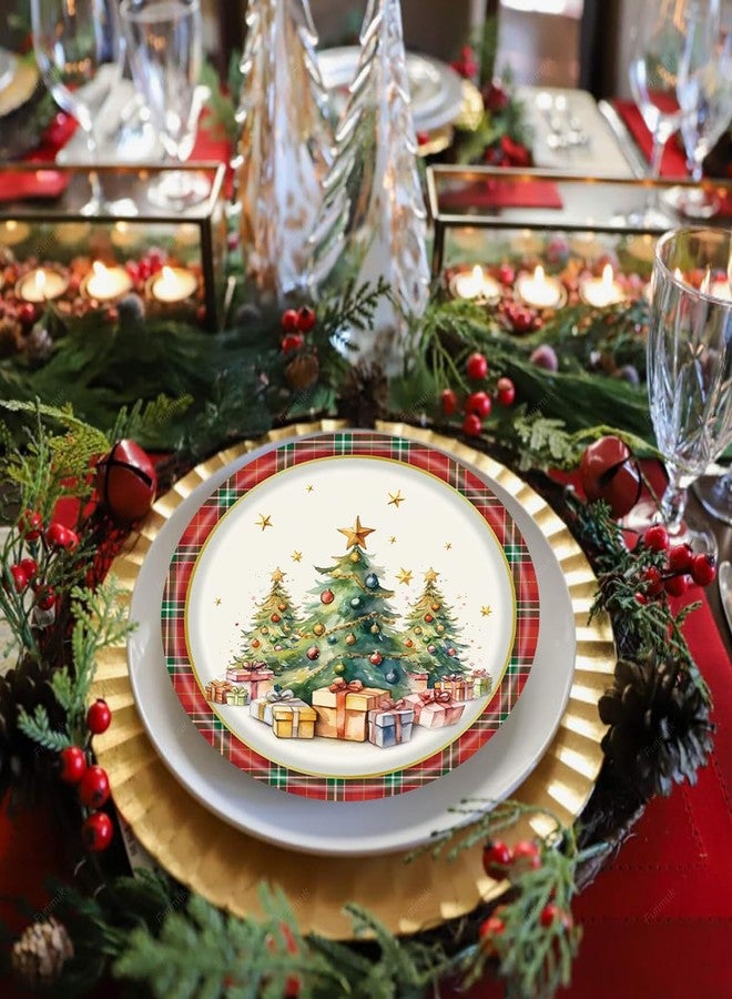 Furimuk 25 Pack Christmas Disposable Paper Plates, Christmas Tree Plaid Print Dessert Plate Tableware for Christmas New Year Winter Holiday Dinner Party Decoration Supplies - Image 5
