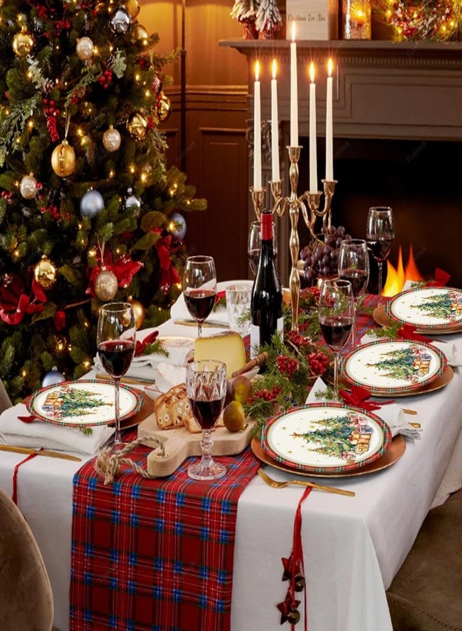 Furimuk 25 Pack Christmas Disposable Paper Plates, Christmas Tree Plaid Print Dessert Plate Tableware for Christmas New Year Winter Holiday Dinner Party Decoration Supplies - Image 4