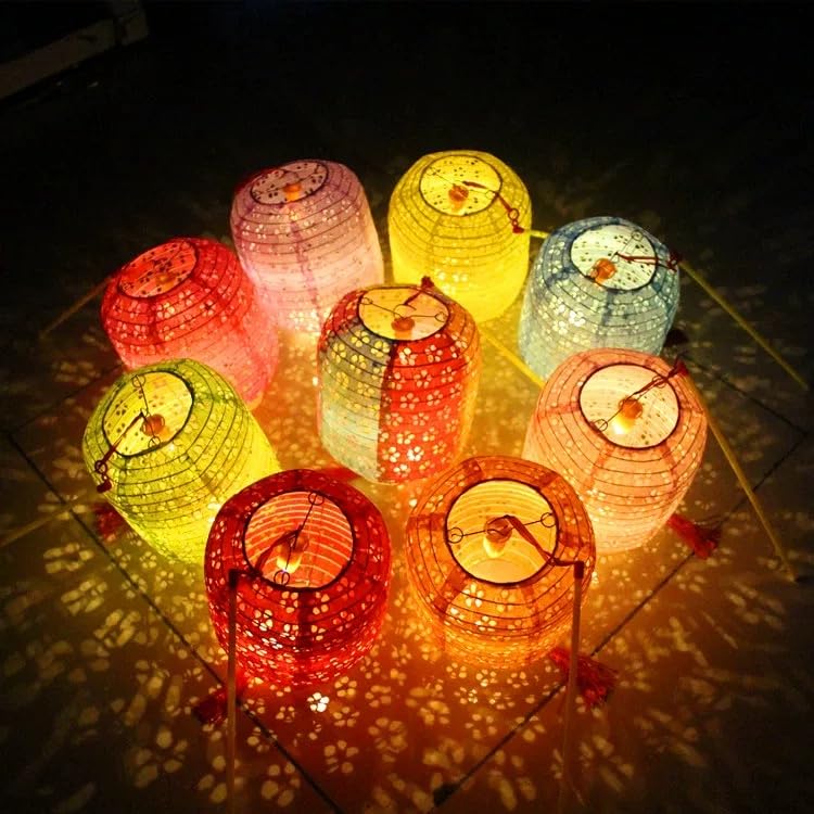 Metany 10PCS Paper Lanterns Chinese New Year Spring Festival Lantern 6inches Variety Color with LED Lights, Hanging Valentines Lanterns with Tassels Walking Sticks for Wedding Dinner Birthday Party Decor - Image 1
