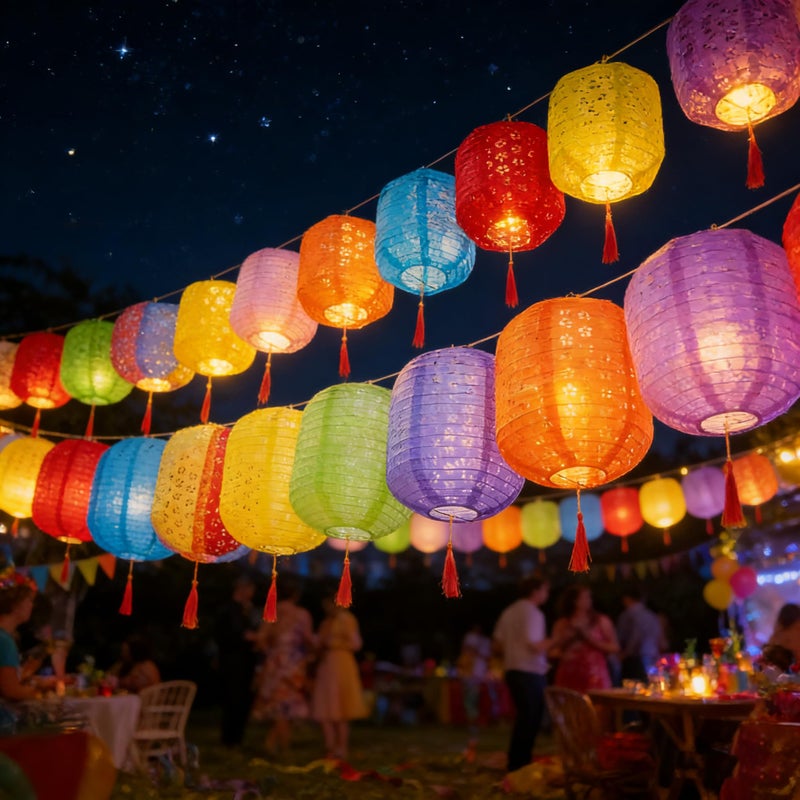 Metany 10PCS Paper Lanterns Chinese New Year Spring Festival Lantern 6inches Variety Color with LED Lights, Hanging Valentines Lanterns with Tassels Walking Sticks for Wedding Dinner Birthday Party Decor - Image 3