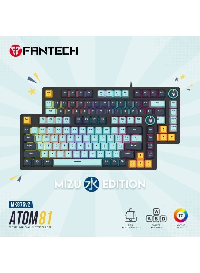 FANTECH MK875 V2 ATOM 81 MIZU Edition Mechanical Gaming Keyboard, Blue Switch, Multicolour Backlight, Compact Keyboard - Image 2