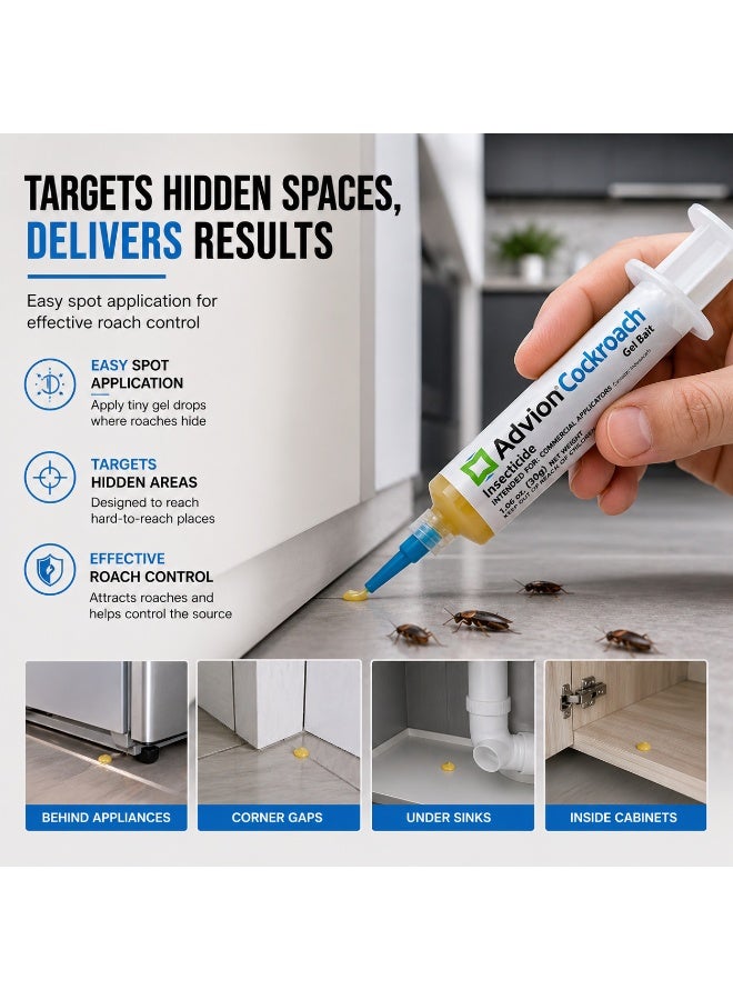 Cockroach Advion Cockroach Gel Bait 30g (Pack of 2) Powerful Roach Killer, Fast Acting Insecticide Gel for Kitchen, Bathroom & Home, Long Lasting Pest Control Solution - Image 2