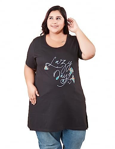 CUPID Regular Fit Cotton Round Neck Half Sleeve T-Shirt, Plus Size Night n Sleep Wear, Daily Use Gym n Lounge Wear Long Tops for Women_Black_3XL - Image 1