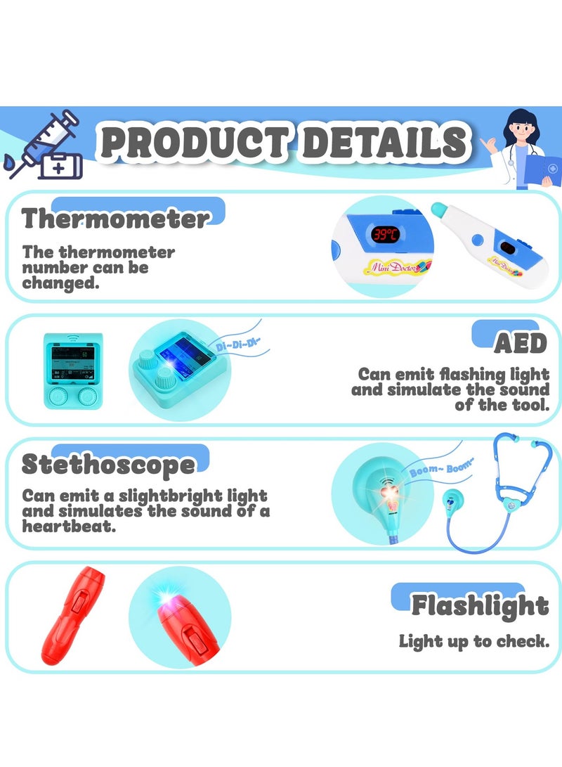 XiuWoo Doctor Cart Kit for Kids Toy Pretend Playset with Doctor Costume Stethoscope and Medical Instruments Role Play Mobile Medical Station Set for Toddlers Girls Boys Age 3-6, Blue - Image 3