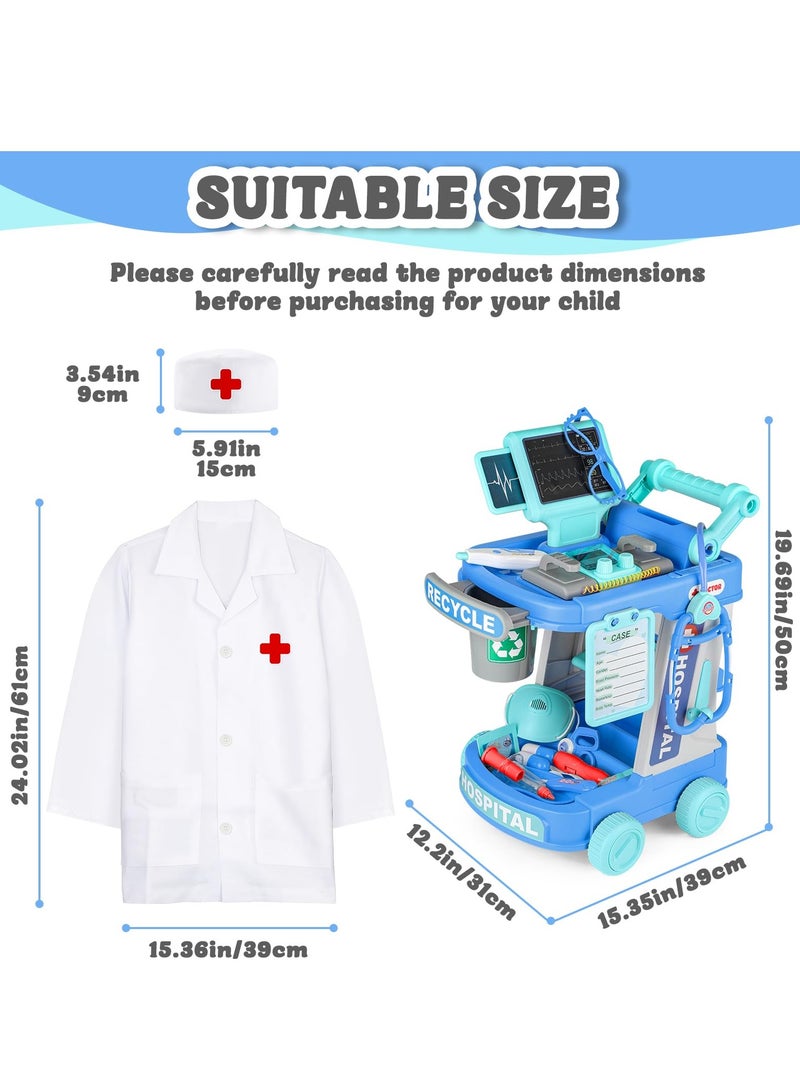 XiuWoo Doctor Cart Kit for Kids Toy Pretend Playset with Doctor Costume Stethoscope and Medical Instruments Role Play Mobile Medical Station Set for Toddlers Girls Boys Age 3-6, Blue - Image 5