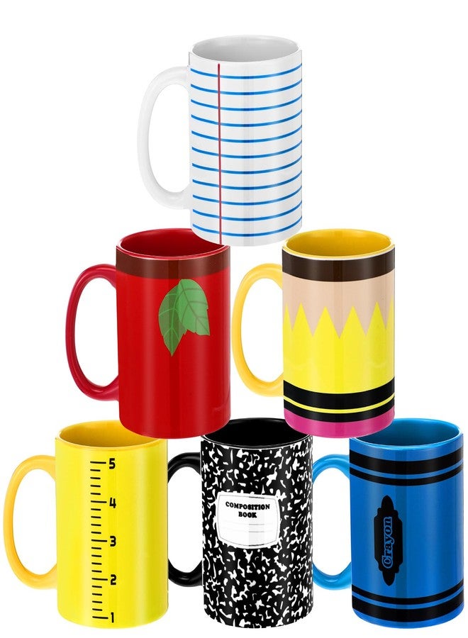 Vesici 6 Pcs Teacher Appreciation Gifts 11 oz Ceramic Coffee Mug with Handles Teachers Day Gifts for Preschool Kindergarten Primary Pencil Notebook Design Thank You Basket Stuffers - Image 1