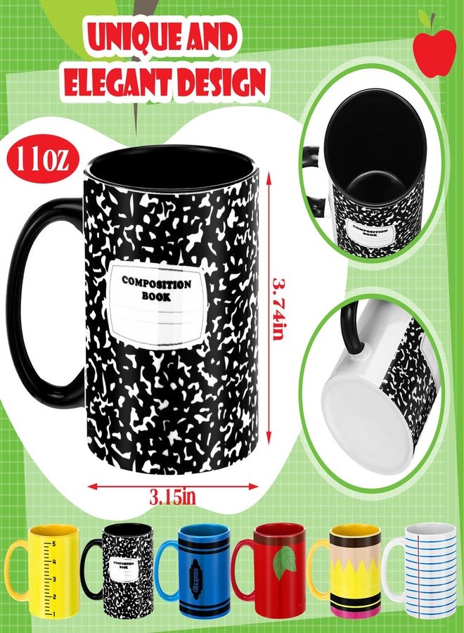 Vesici 6 Pcs Teacher Appreciation Gifts 11 oz Ceramic Coffee Mug with Handles Teachers Day Gifts for Preschool Kindergarten Primary Pencil Notebook Design Thank You Basket Stuffers - Image 2
