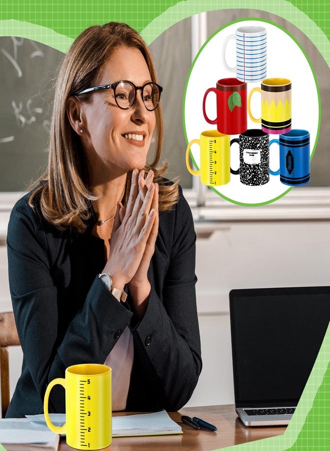 Vesici 6 Pcs Teacher Appreciation Gifts 11 oz Ceramic Coffee Mug with Handles Teachers Day Gifts for Preschool Kindergarten Primary Pencil Notebook Design Thank You Basket Stuffers - Image 3