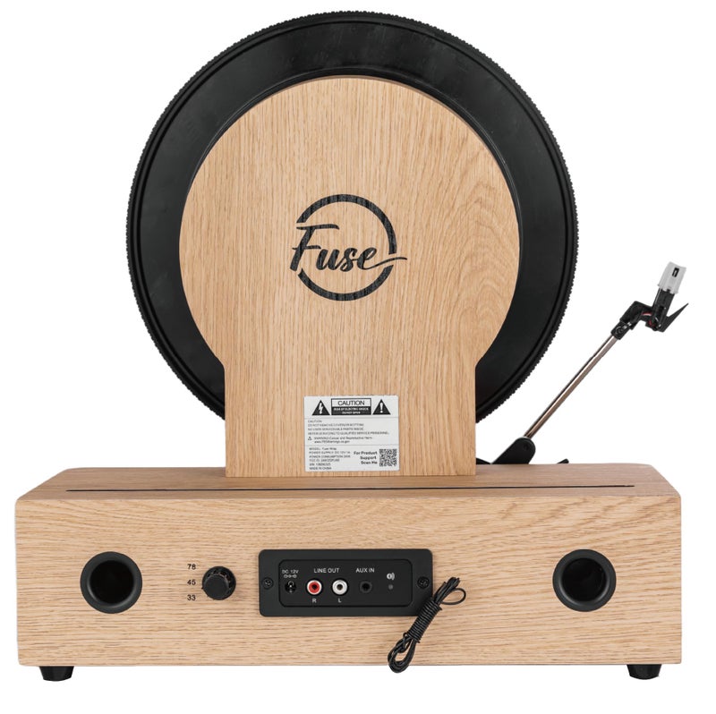 Fuse Wrap Vertical Vinyl Record Player | FM Radio, Bluetooth in/Out, AUX, Line Out | Alarm Clock | Premium Ceramic Needle | Full Range Speakers | New Bamboo Color - Image 5