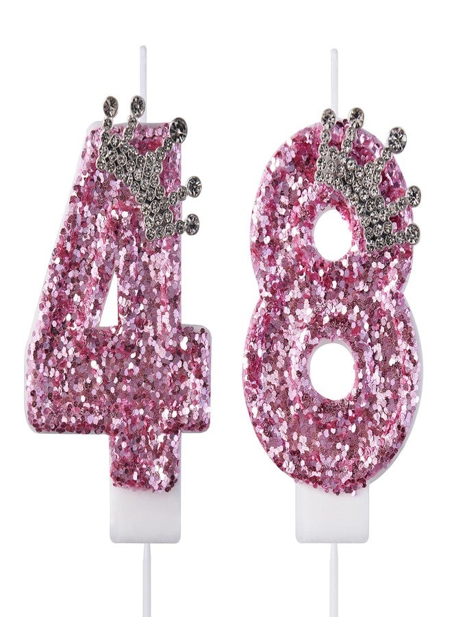VSHILI 48 84 Birthday Candles, 48th 84th Cake Candles, Pink Birthday Number 48 84 Candles Cake Topper Decorations for Party Men Women - Image 1