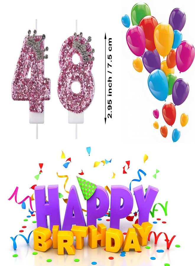 VSHILI 48 84 Birthday Candles, 48th 84th Cake Candles, Pink Birthday Number 48 84 Candles Cake Topper Decorations for Party Men Women - Image 2
