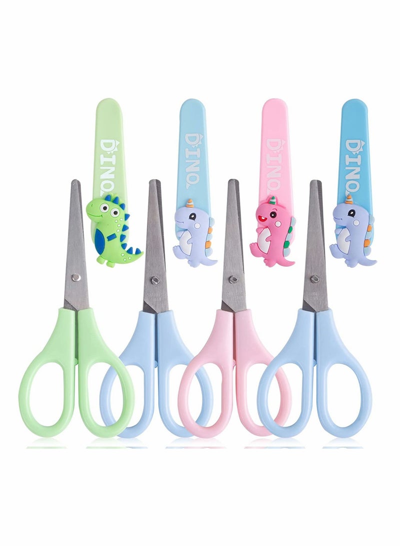 SYOSI Kids Scissors, SYOSI 4Pcs Dinosaur Safety Scissors, Stainless Steel Scissors, Preschool Training Scissors with Sleeves for DIY Crafts Paper Cut - Image 1