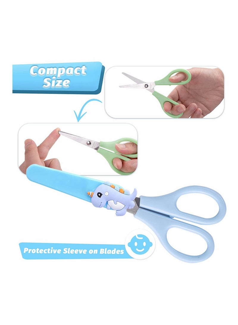 SYOSI Kids Scissors, SYOSI 4Pcs Dinosaur Safety Scissors, Stainless Steel Scissors, Preschool Training Scissors with Sleeves for DIY Crafts Paper Cut - Image 5