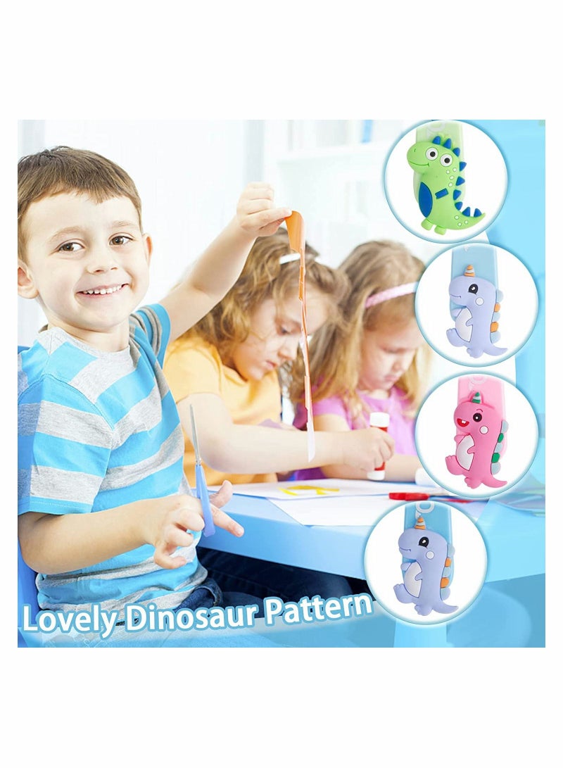 SYOSI Kids Scissors, SYOSI 4Pcs Dinosaur Safety Scissors, Stainless Steel Scissors, Preschool Training Scissors with Sleeves for DIY Crafts Paper Cut - Image 4