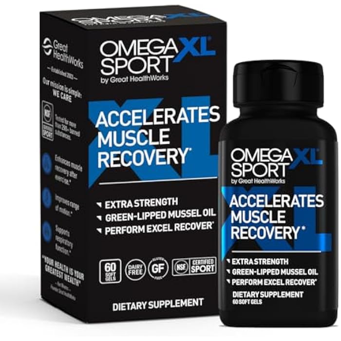 OmegaXL Sport Extra Strength Muscle Recovery Supplement, 60 Count | Respiratory Support, Improves DOMS and ROM, Clinically Supported, Green-Lipped Mussel Oil, Muscle support, Soft Gel Pills - Image 1