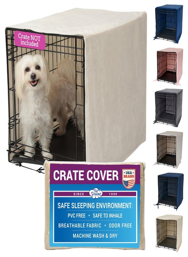Pet Dreams غطاء قفص الكلاب من بيت دريمز - غطاء قفص من قماش يسمح بمرور الهواء لأقفاص الكلاب ذات الباب الواحد، يناسب أقفاص الكلاب من آي كريت بأحجام 18، 24، 30، 36، 42، 48 بوصة (عاجي، متوسط، 30 بوصة). - Image 1