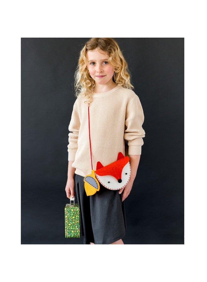 Petit Collage حقيبة فلت على شكل ثعلب غابة DIY للأطفال مع محفظة بسحاب على شكل جوزة مطابقة لمجموعة خياطة حرفية للأطفال، فكرة هدية رائعة للأعمار 6 وما فوق - Image 2