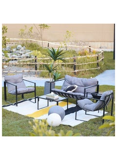 DANUBE HOME Terry 4 Seater Outdoor Sofa Set Steel Frame Garden Furniture Modern Design Lounge Sofa Sets 4 Pieces Outdoor Seating Table And Chairs Set For Patio Balcony Lawn Yard Grey  - Image 1