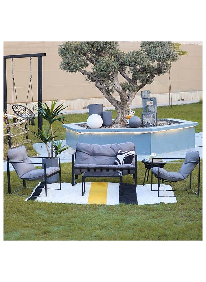 Terry 4 Seater Outdoor Sofa Set Steel Frame Garden Furniture Modern Design Lounge Sofa Sets 4 Pieces Outdoor Seating Table And Chairs Set For Patio Balcony Lawn Yard Grey
