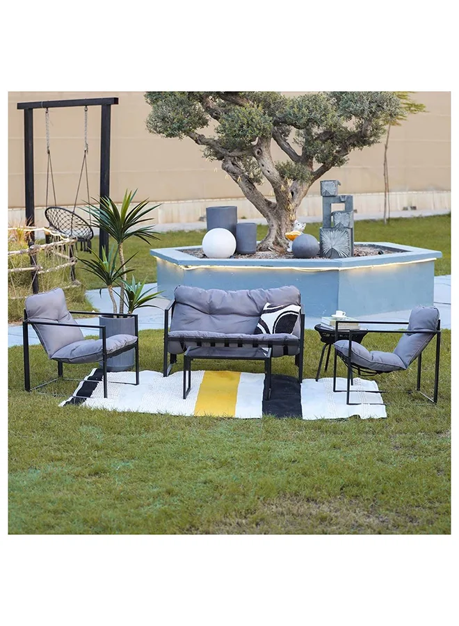 DANUBE HOME Terry 4 Seater Outdoor Sofa Set Steel Frame Garden Furniture Modern Design Lounge Sofa Sets 4 Pieces Outdoor Seating Table And Chairs Set For Patio Balcony Lawn Yard Grey