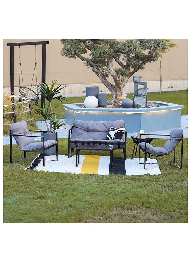 Terry 4 Seater Outdoor Sofa Set Steel Frame Garden Furniture Modern Design Lounge Sofa Sets 4 Pieces Outdoor Seating Table And Chairs Set For Patio Balcony Lawn Yard Grey