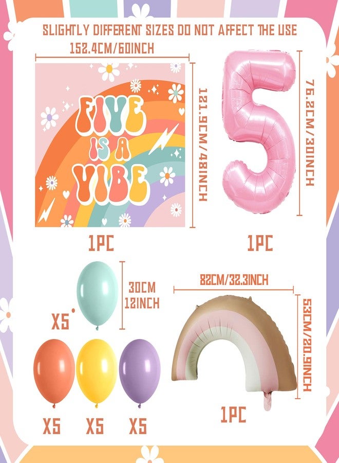 Roaring Good Time Five is a Vibe Birthday Decorations 5th Birthday Decorations Groovy Daisy Foil Balloons for 60s 70s Five Year Retro Hippie Party Supplies Groovy Party Favors - Image 2
