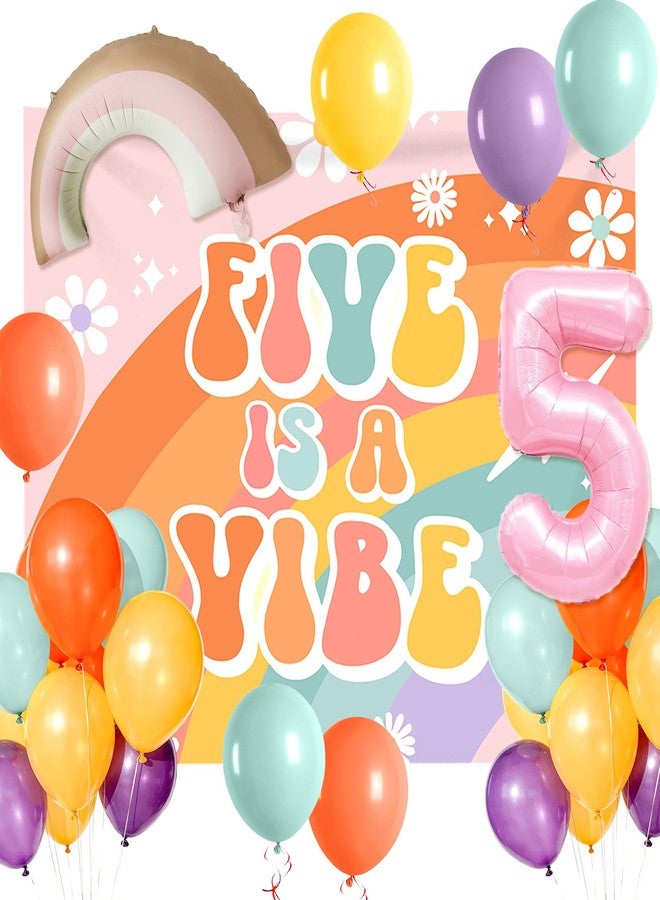 Roaring Good Time Five is a Vibe Birthday Decorations 5th Birthday Decorations Groovy Daisy Foil Balloons for 60s 70s Five Year Retro Hippie Party Supplies Groovy Party Favors - Image 1
