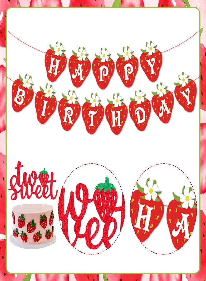 Fangleland Strawberry 2nd Birthday Decorations for Girls, Two Sweet Fruit Themed Banner, Cake Toppers, Hanging Swirls and Balloons Bday Party Supplies - Image 5