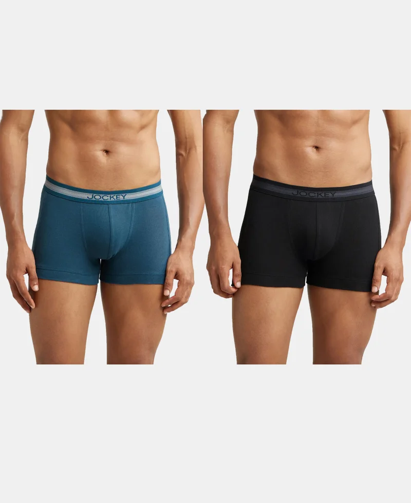 JOCKEY Jockey 1017 Men's Super Combed Cotton Rib Boxer Brief - Pack of 2 (Assorted) | StayFresh Antimicrobial Treated | Soft Stretchable Waistband | Everyday Innerwear Comfort | Solid Colour