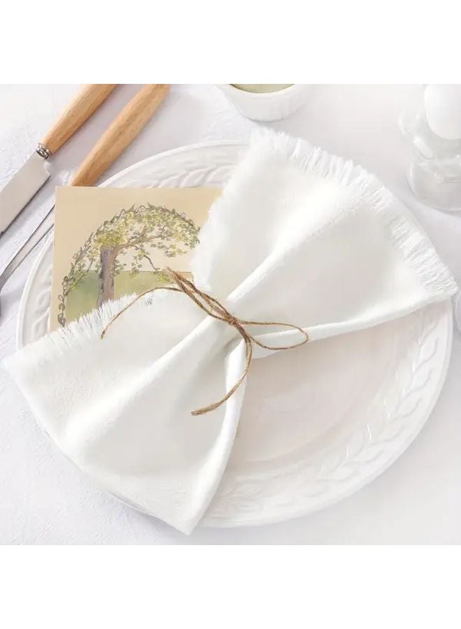 White Cotton Napkins 8pcs 16.54x16.54inch Lavender Fringe Pinecone Berry Design Washable for Wedding Party Dining - Image 2