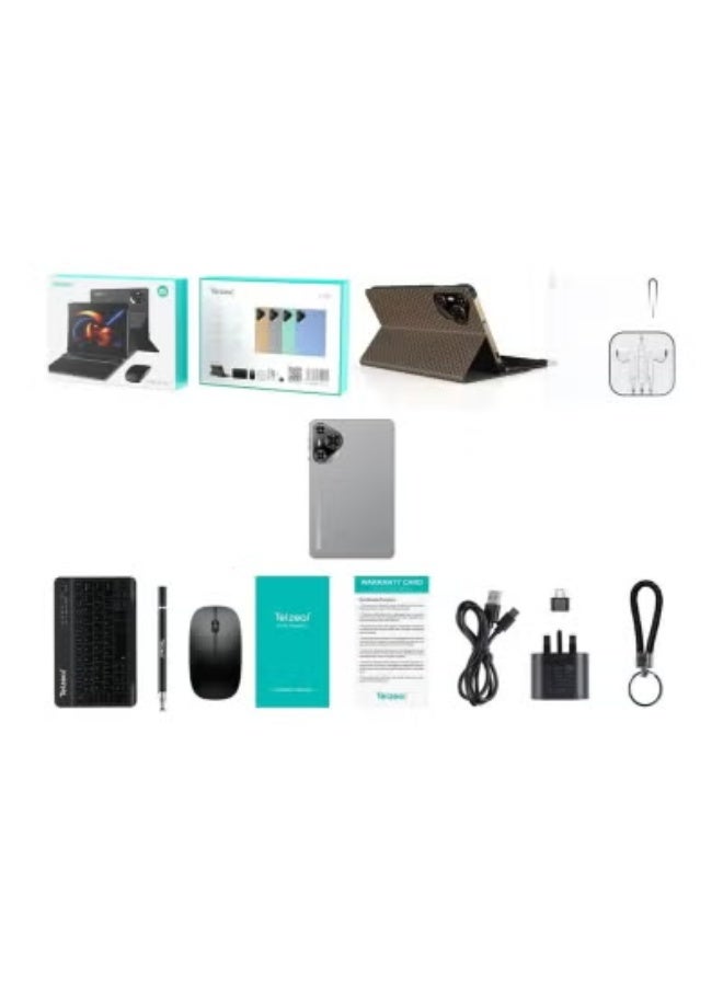 تلزيل P100 10.1-Inch Android 13 5G Tablet with Dual SIM, 8GB RAM, 512GB Storage, 8000mAh Battery, Wireless Keyboard & Mouse, Front & Rear Cameras, Wi-Fi, USB-C, Lightweight Office & Study Bundle – Grey - Image 2