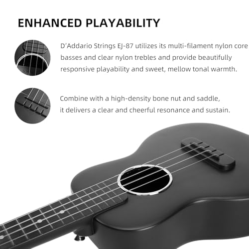 TOM 23" Carbon Fiber Concert Ukulele -Waterproof, Ultra-Lightweight (1.25 lbs),Beginner-Friendly Ukulele For Kids, Ideal For Professionals & Outdoor Adventures (Black) - Image 5