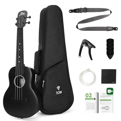 TOM 23" Carbon Fiber Concert Ukulele -Waterproof, Ultra-Lightweight (1.25 lbs),Beginner-Friendly Ukulele For Kids, Ideal For Professionals & Outdoor Adventures (Black) - Image 1